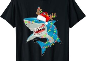 Merry Sharkmas Shark with Santa Hat Christmas Lights Xmas T-Shirt