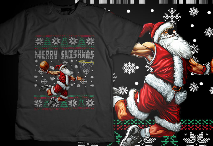 Merry Swishmas Ugly Christmas Basketball Christmas Men Women TShirt Design