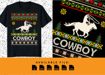 Ugly christmas cowboy merry christmas shirt print template happy xmas horse pixel art vector design