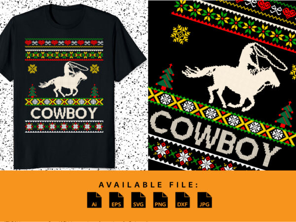 Ugly christmas cowboy merry christmas shirt print template happy xmas horse pixel art vector design