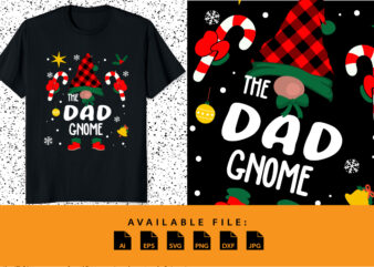 The dad gnome red buffalo plaid pattern christmas shirt print template funny santa's xmas stick hat vector art merry xmas typography design