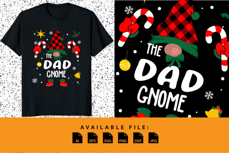 The Dad Gnome Red Buffalo Plaid Pattern Christmas shirt print template Funny Santa’s Xmas stick hat vector art Merry Xmas typography design