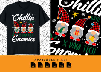 Chillin with my Xray tech Gnomies Three Gnomes Christmas shirt print template Merry Xmas typography plaid pattern vector design