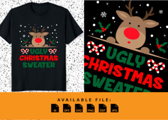 Ugly christmas sweater merry christmas shirt print template funny xmas santa deer typography shirt vector design