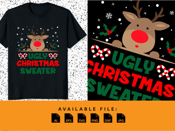 Ugly christmas sweater merry christmas shirt print template funny xmas santa deer typography shirt vector design
