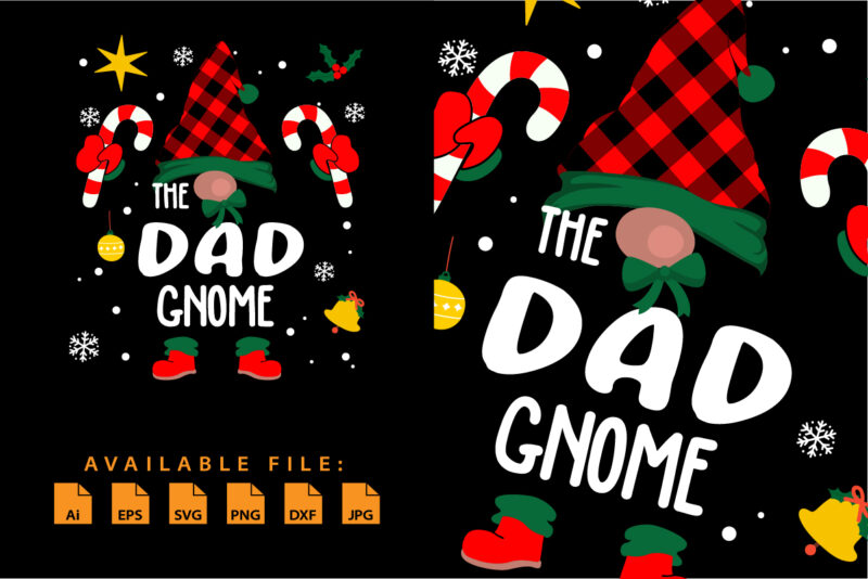 The Dad Gnome Red Buffalo Plaid Pattern Christmas shirt print template Funny Santa’s Xmas stick hat vector art Merry Xmas typography design