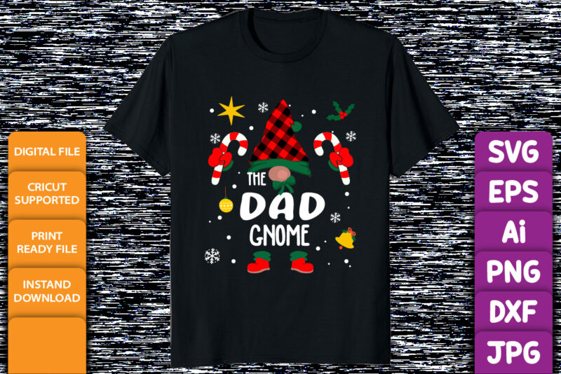 The Dad Gnome Red Buffalo Plaid Pattern Christmas shirt print template Funny Santa’s Xmas stick hat vector art Merry Xmas typography design