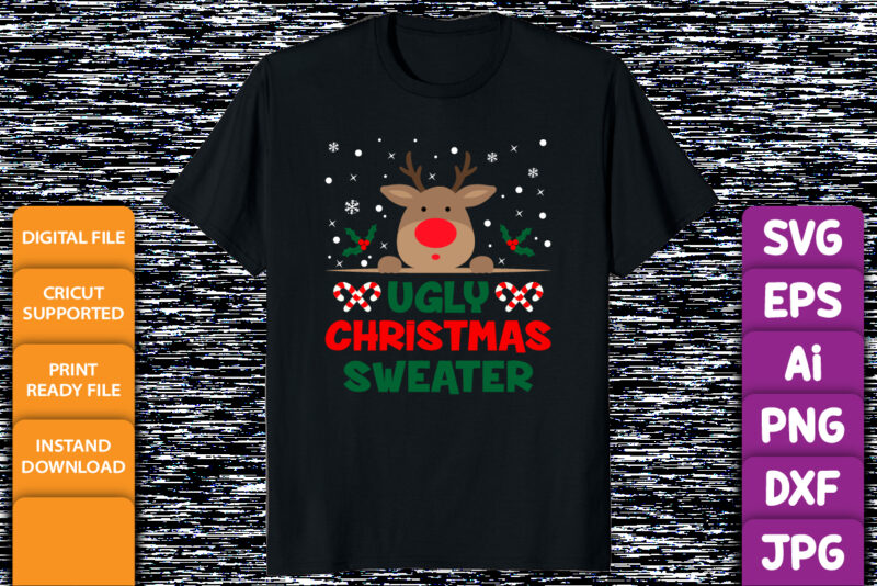 Ugly Christmas Sweater Merry Christmas shirt print template Funny Xmas Santa deer typography shirt vector design