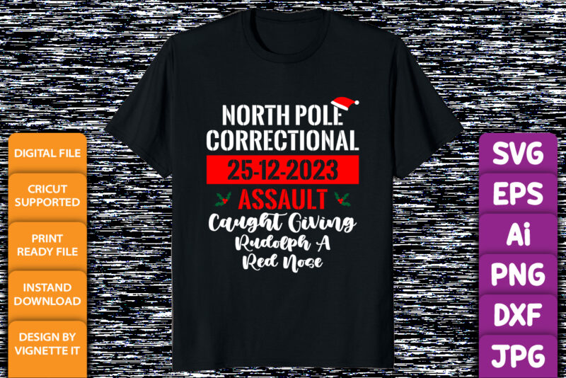 North pole correctional 25-12-2023 assault caught giving Rudolph a red nose Christmas matching shirt design