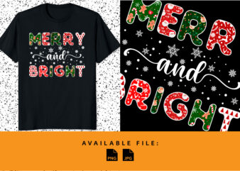 Merry and bright elementary christmas shameless pattern funny xmas typography shirt print template santa's hat christmas cookies tree