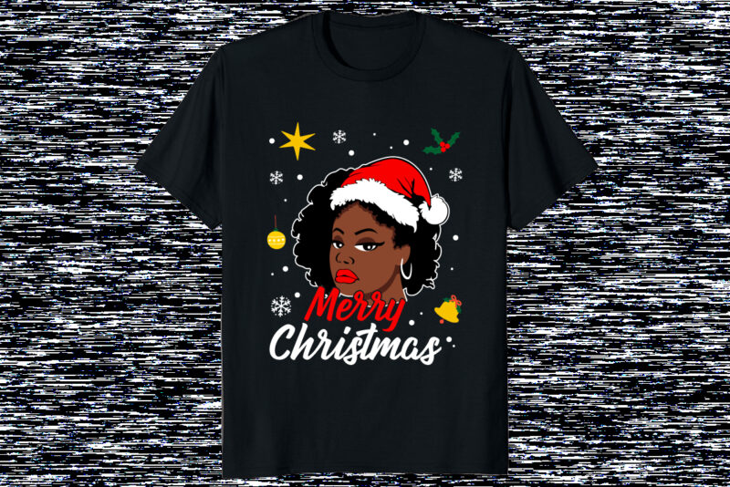 Merry Christmas African girl Xmas Black Santa Claus hat Nigro Afro American Christmas Celebrate shirt print template