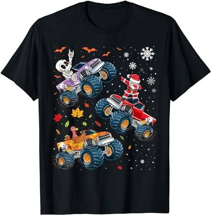 Monster truck toddlers boys kids happy hallothanksmas t-shirt