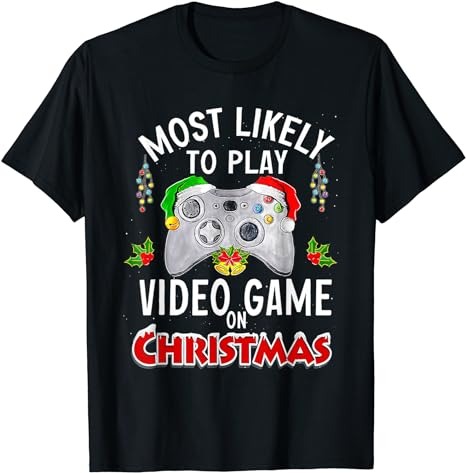 Most Likely To Play Video Games On Christmas Xmas Lights T-Shirt