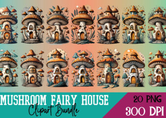 Mushroom fairy house clipart bundle