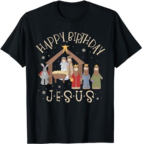 Nativity Happy Birthday Jesus Christmas Nativity Christian T-Shirt