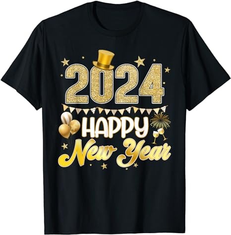 New Years Eve Party Supplies 2024 Happy New Year Fireworks T-Shirt 7