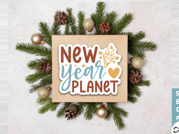 New year planet stickers design