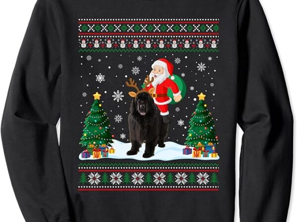 Newfoundland dog ugly christmas sweater santa claus riding sweatshirt