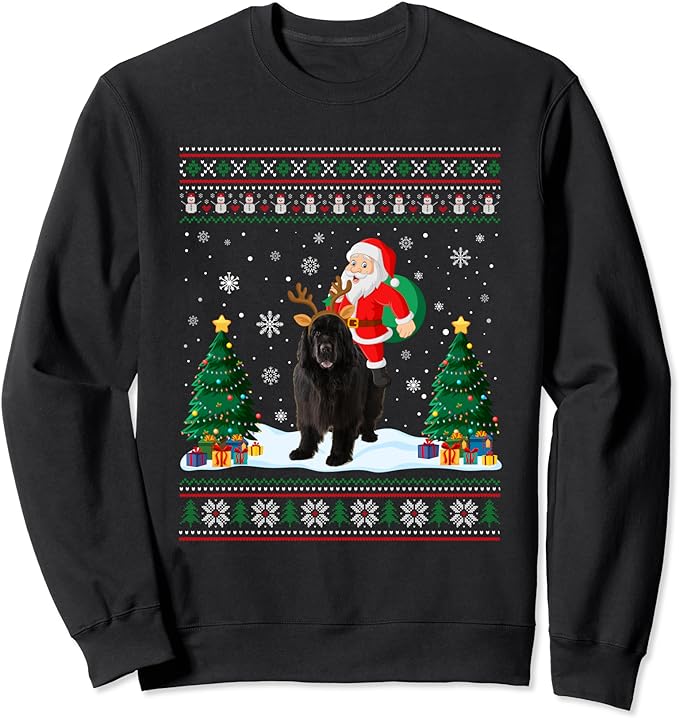 Newfoundland Dog Ugly Christmas Sweater Santa Claus Riding Sweatshirt