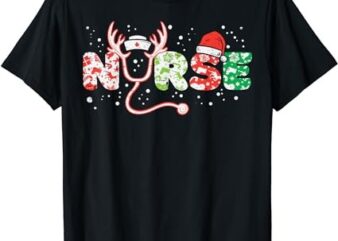 Nurse Christmas Stethoscope Nurses Xmas Scrub Top Women T-Shirt