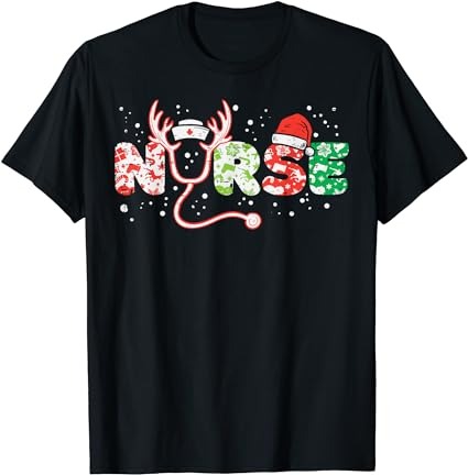 Nurse christmas stethoscope nurses xmas scrub top women t-shirt