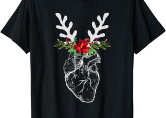 Nurse Heart Anatomy Reindeer Heart Cath Lab RN Cardiology Hu T-Shirt