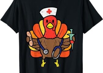 Nurse Turkey Thanksgiving Scrub Top For Nurses Fall Women T-Shirt