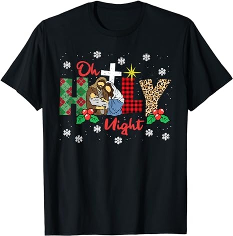 Oh Holy Night Christmas Pajama X-Mas Plaid Christian T-Shirt