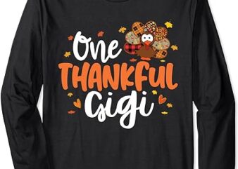 One Thankful Gigi Turkey leopard Plaid Thanksgiving Family Long Sleeve T-Shirt