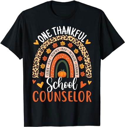 One thankful school counselor thanksgiving rainbow counselor t-shirt