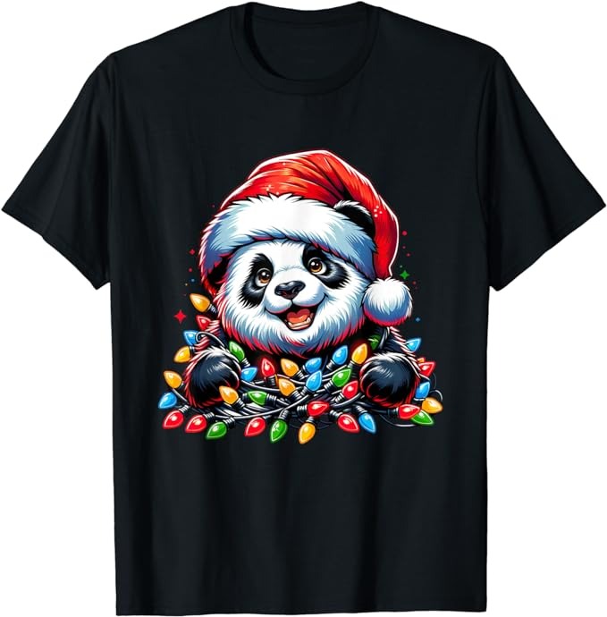 Panda Santa Christmas Light Christmas Panda Pajamas Kids T-Shirt png file