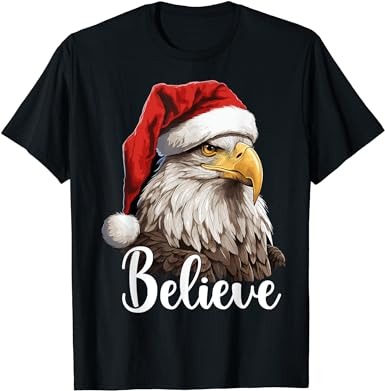 Patriotic bald eagle christmas santa hat believe t-shirt