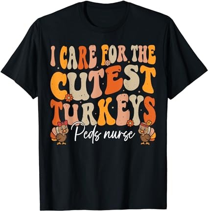 Peds nurse thanksgiving cutest turkeys retro fall nurse t-shirt