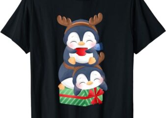 Penguin Reindeer Head Christmas Pajama Cute Animal X-Mas T-Shirt