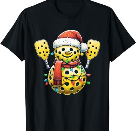 Pickleball snowman santa hat lights christmas pickleball t-shirt