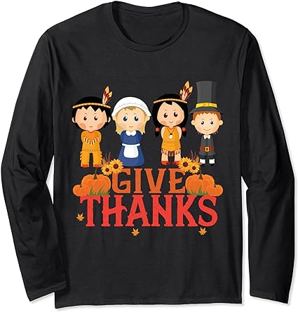 Pilgrims and natives american indian thanksgiving outfit long sleeve t-shirt