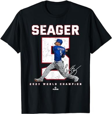 Player number 2023 world champion corey seager texas mlbpa t-shirt