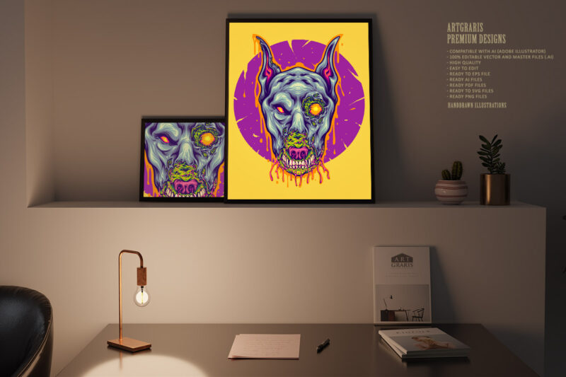 Scary zombie hound abstract ornamental