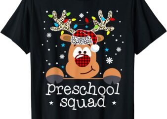 Preschool Squad Plaid Reindeer Santa Hat Teacher Christmas T-Shirt