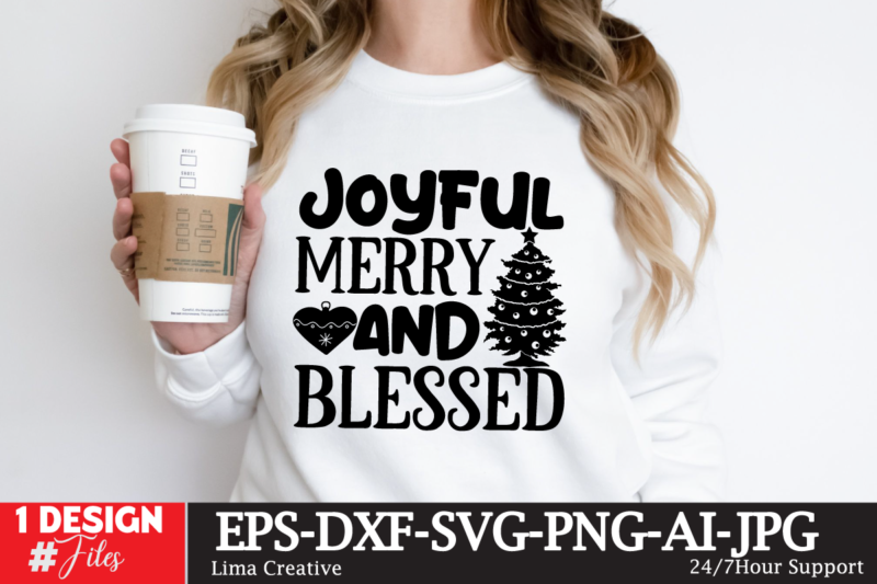 Joyful Merry and Blessed T-shirt Design ,Christmas SVG DEsign,Christmas SVG Cit File,Christmas T-shirt DEsign,Christmas T-shirt Design Bundl
