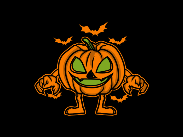 Pumpkin halloween bat t shirt illustration
