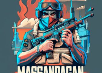realistic tshirt design for counter-terrorist soldier holding sniper,3d name “masandagan” in war PNG File