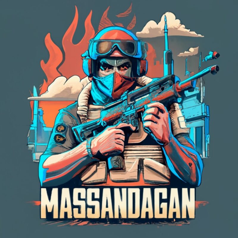 realistic tshirt design for counter-terrorist soldier holding sniper,3d name “masandagan” in war PNG File