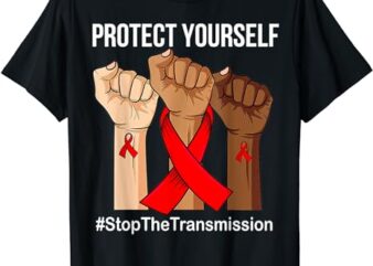 Raising Hand Protect Yourself HIVAIDS Awareness Red Ribbon T-Shirt
