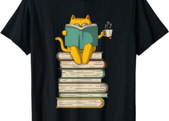 Reading Cat – Funny Book & Tea Lover Gift Short Sleeve T-Shirt