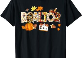 Realtor Leopard Pilgrim Hat Fall Thanksgiving Gifts T-Shirt