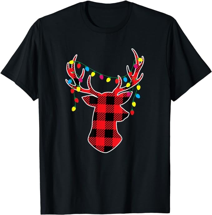 Red Black Christmas Gifts Buffalo Plaid Deer Women Men Kids T-Shirt