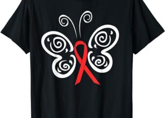 Red Ribbon Butterfly Blood Cancer HIV AIDS Awareness T-Shirt