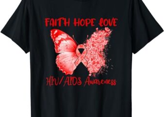 Red Ribbon Butterfly Faith Hope Love HIVAIDS Awareness T-Shirt