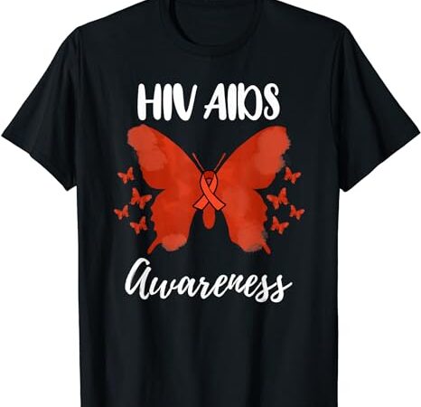 Red ribbon hiv aids awareness t-shirt